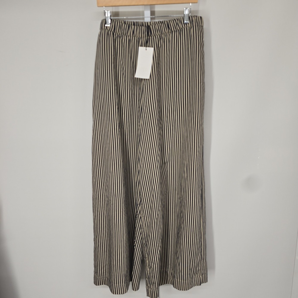 Zara Blue and Cream Vertical Stripe Wide Leg Pants